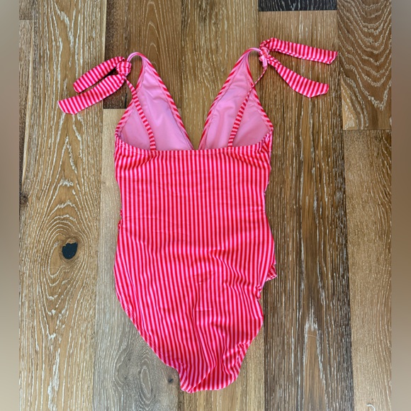 Ellen Tracy pink and red striped one piece swimsuit - Picture 2 of 4